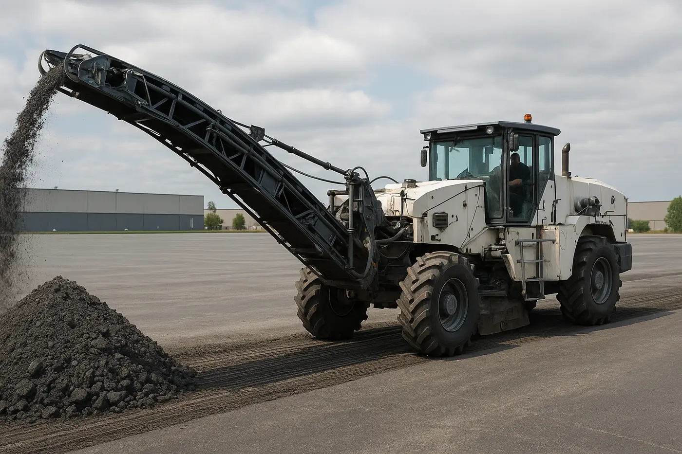 Milling machine removing a deformed asphalt surface down to a clean grade