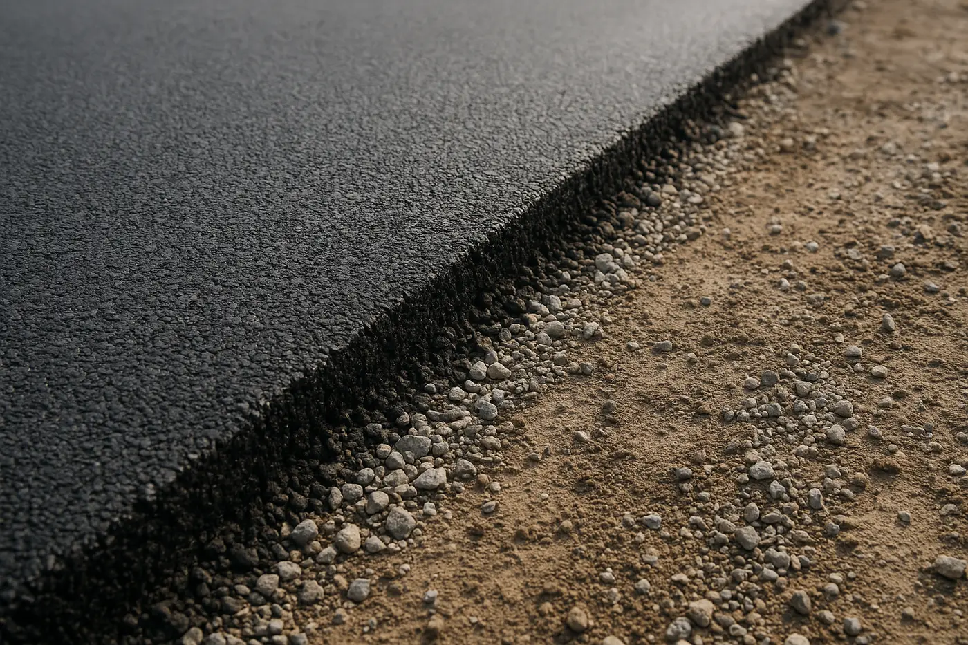 Close view of a pavement joint and edge detail on a commercial lot